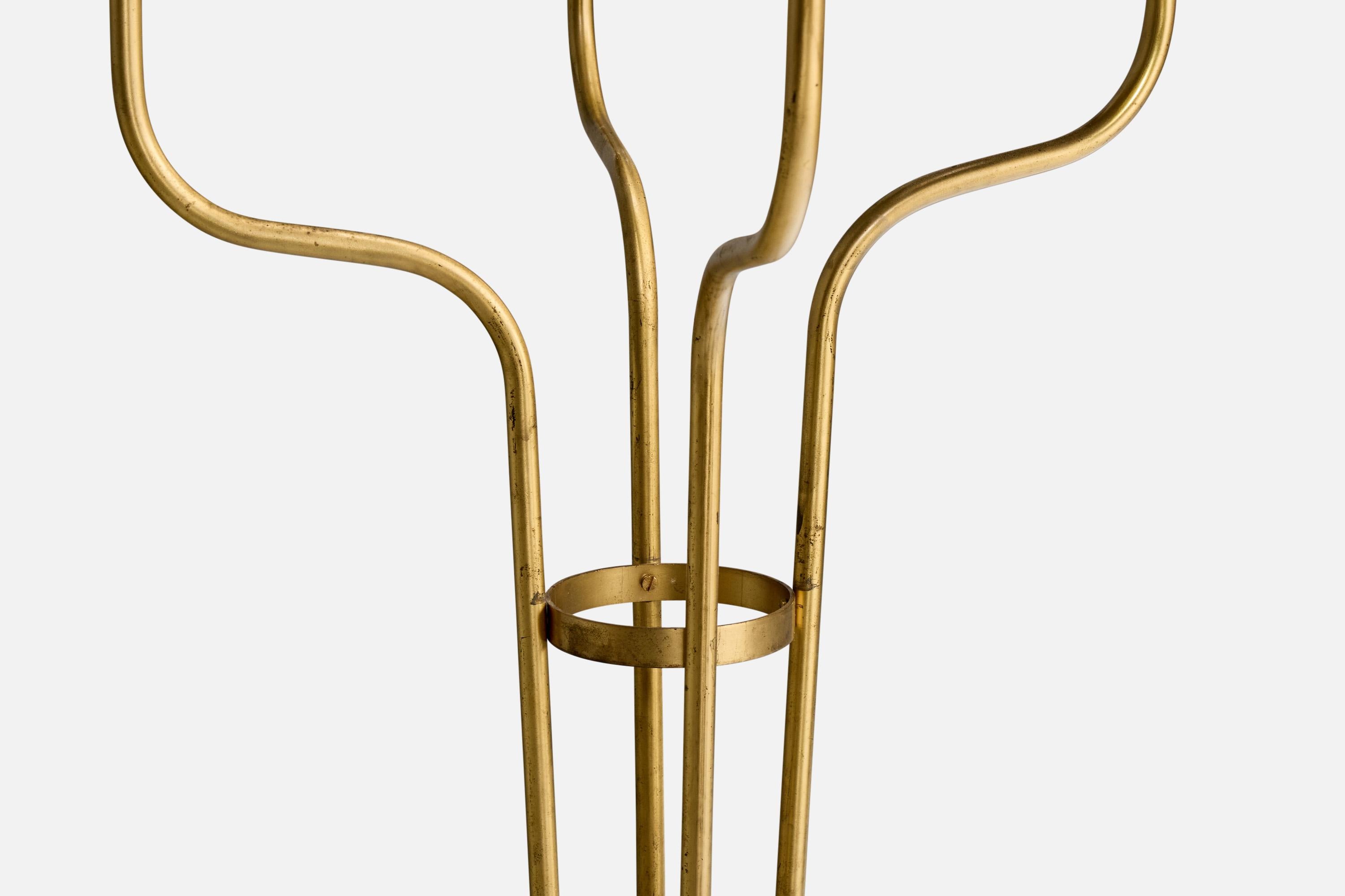 Laiton Créateur suédois, lampadaire, laiton, tissu, Suède, années 1940 en vente