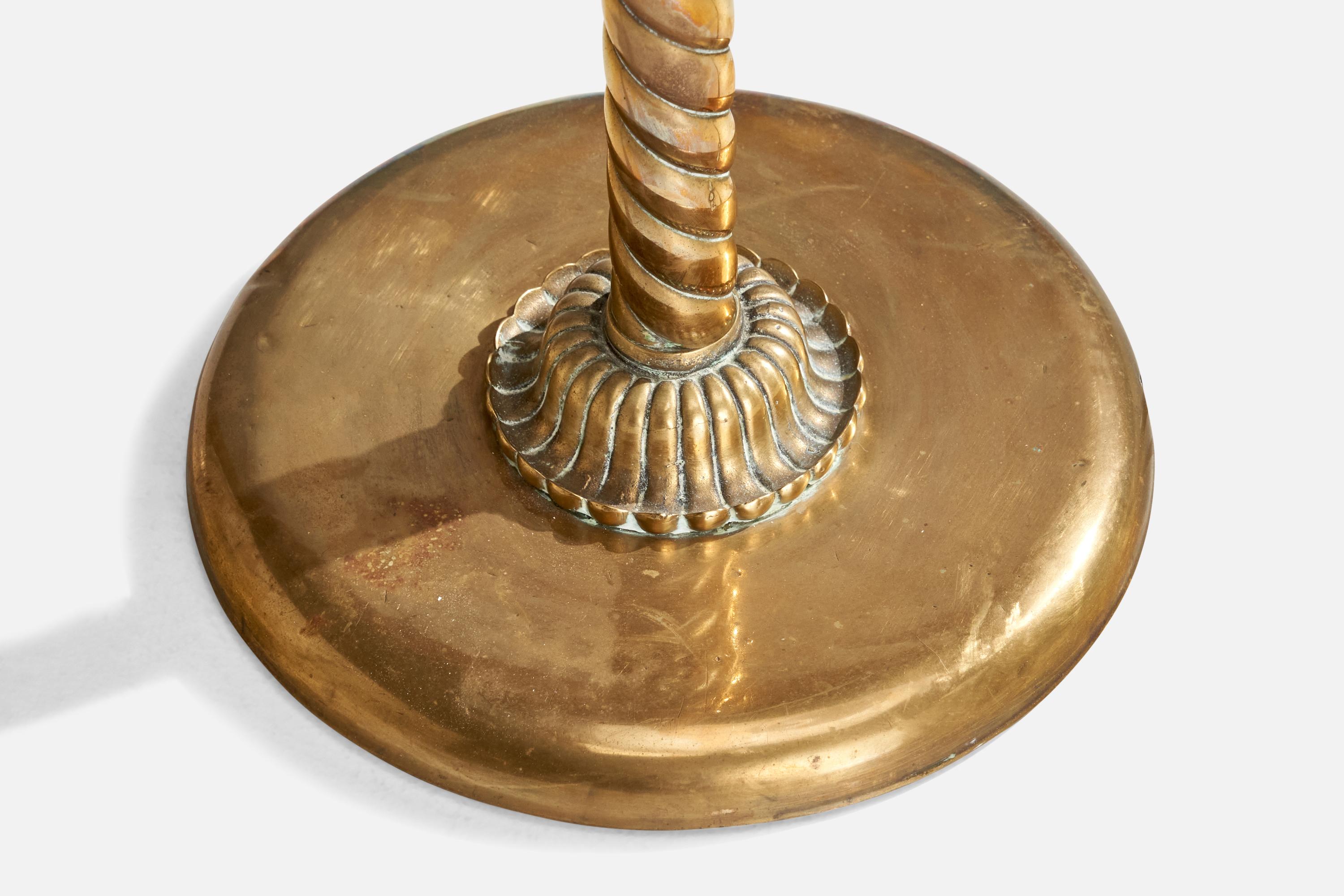 Ottone Lampada da terra di design svedese, ottone, tessuto, Svezia, anni '40 in vendita