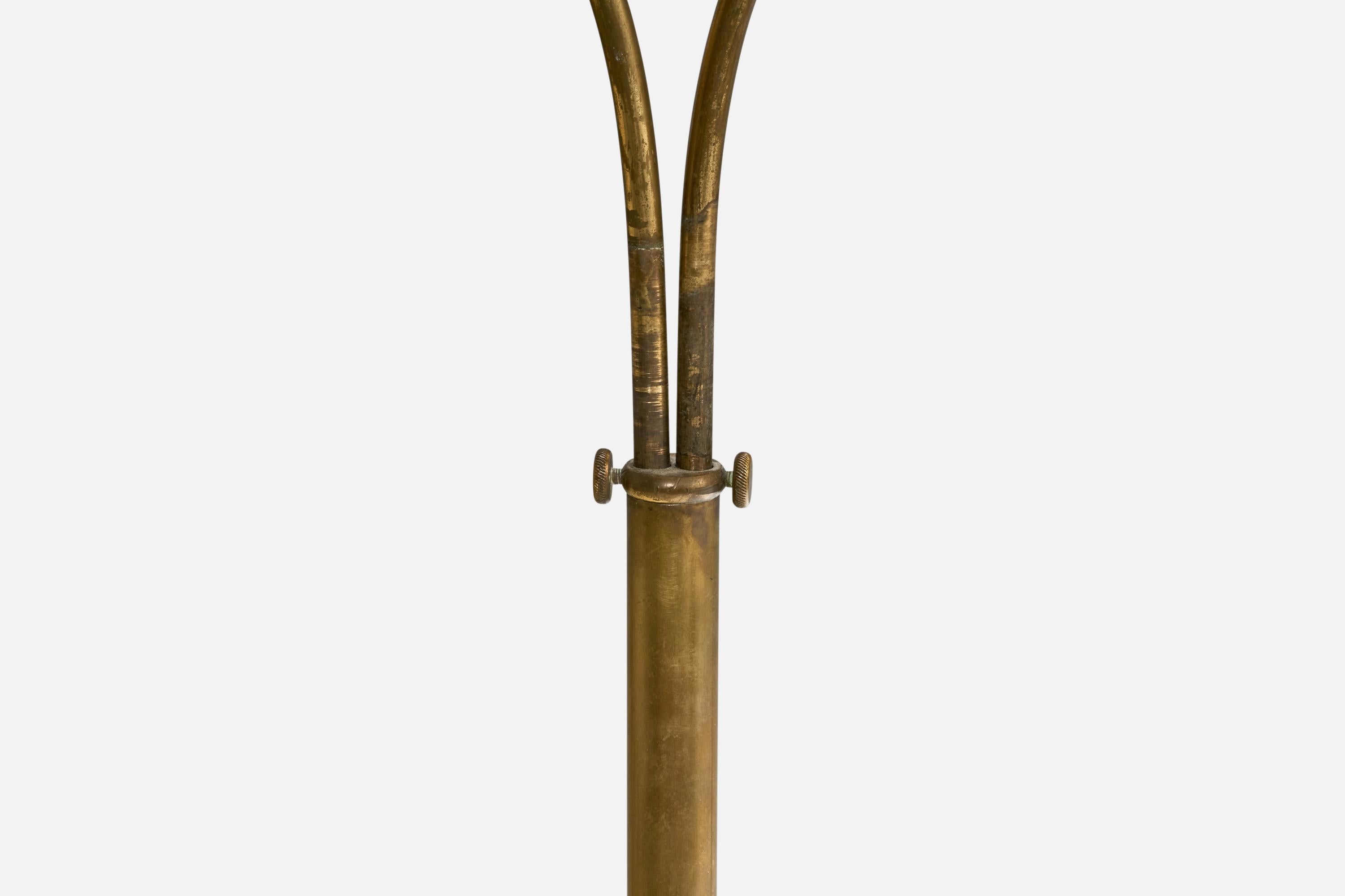 Swedish Designer, Floor Lamp, Brass, Fabric, Sweden, 1940s For Sale 2