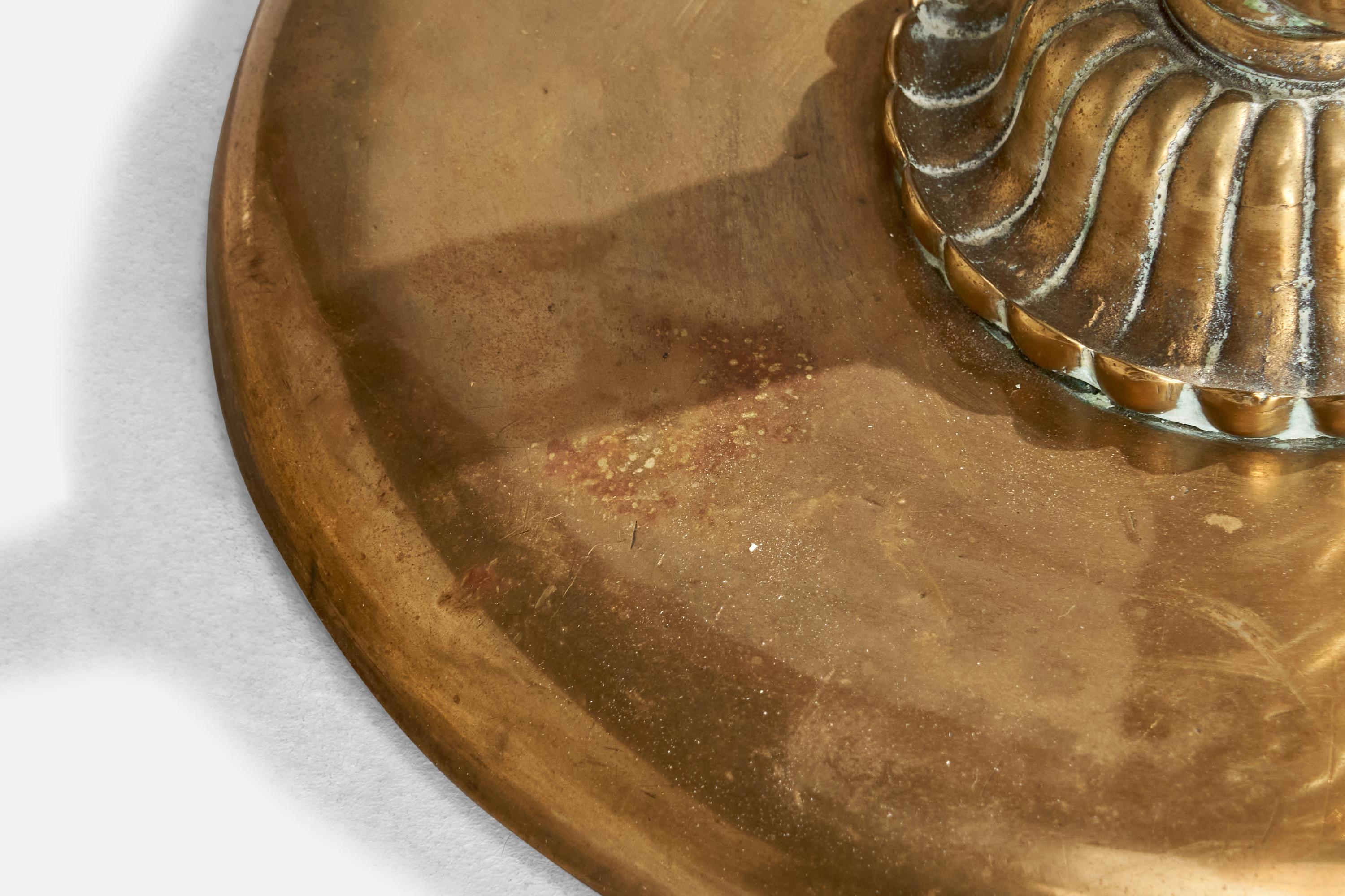 Lampada da terra di design svedese, ottone, tessuto, Svezia, anni '40 in vendita 1