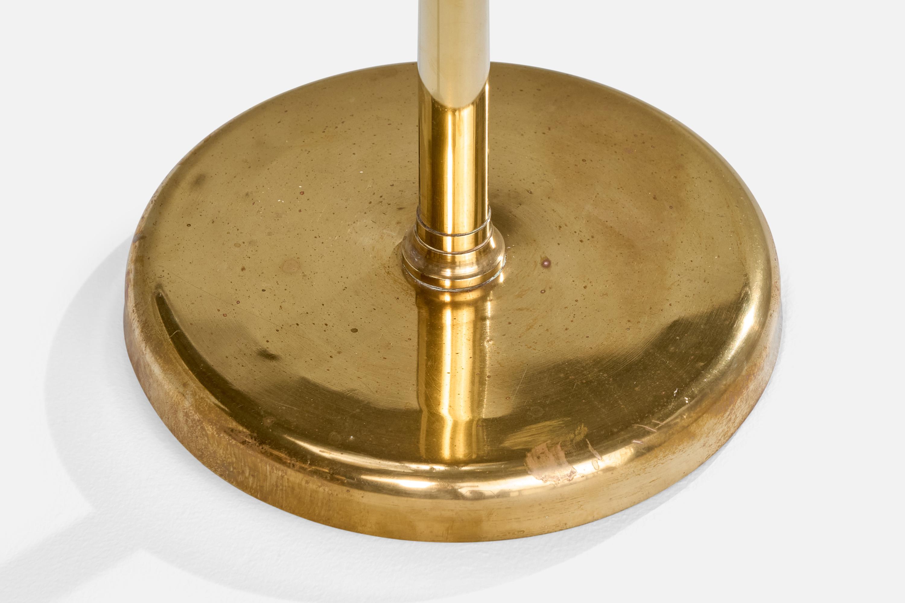 Lampada da terra di design svedese, ottone, tessuto, Svezia, anni '40 in vendita 2