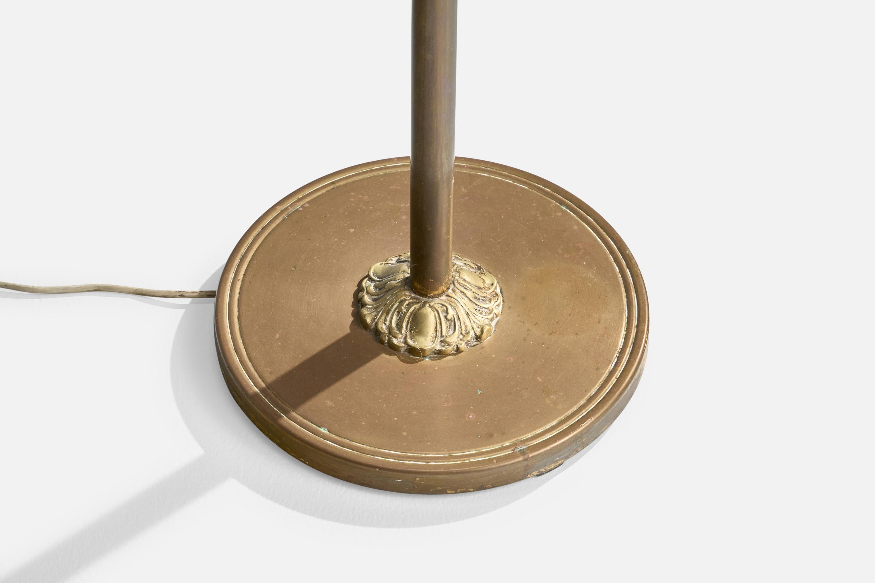 Créateur suédois, lampadaire, laiton, tissu, Suède, années 1940 en vente 2