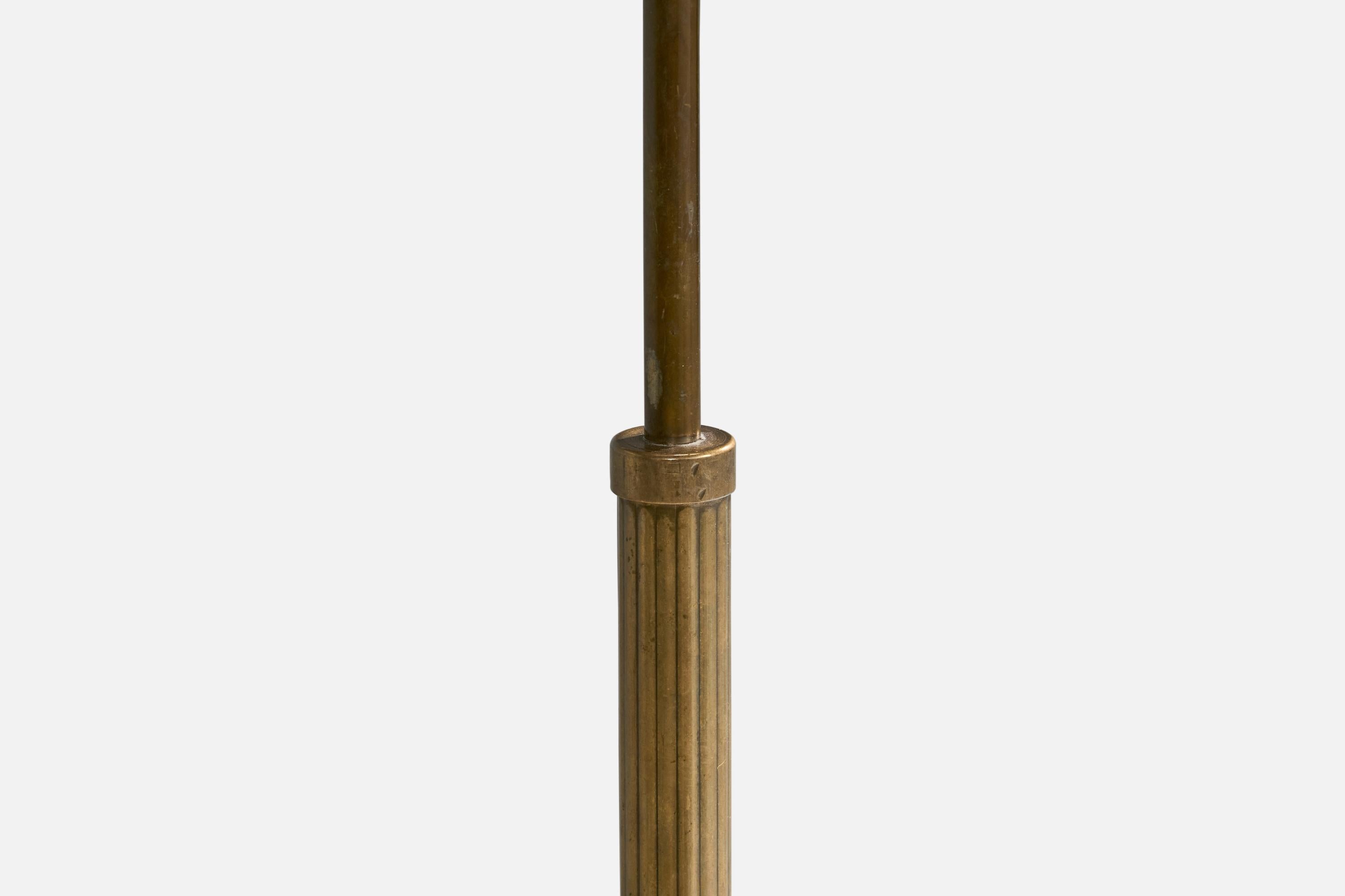 Créateur suédois, lampadaire, laiton, tissu, Suède, années 1940 en vente 2