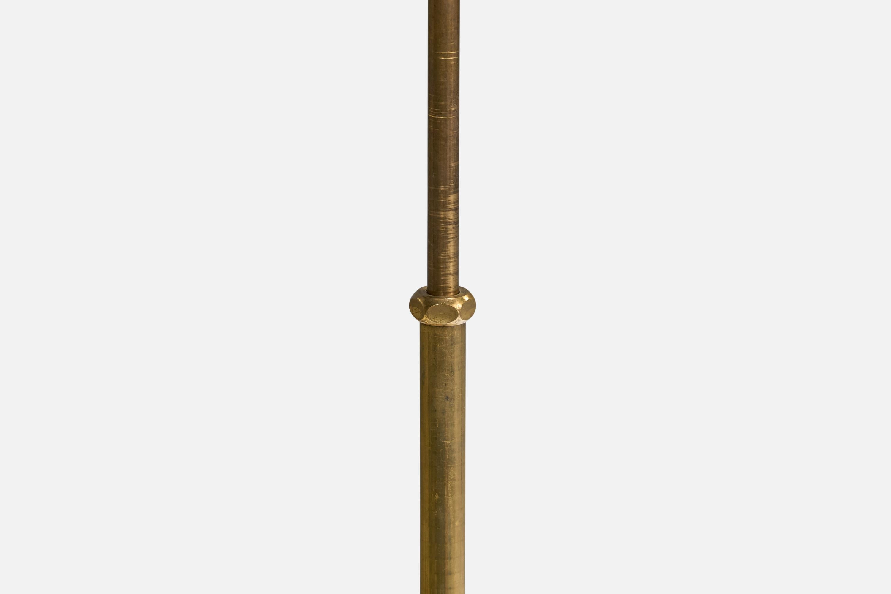 Lampada da terra di design svedese, ottone, tessuto, Svezia, anni '40 in vendita 1