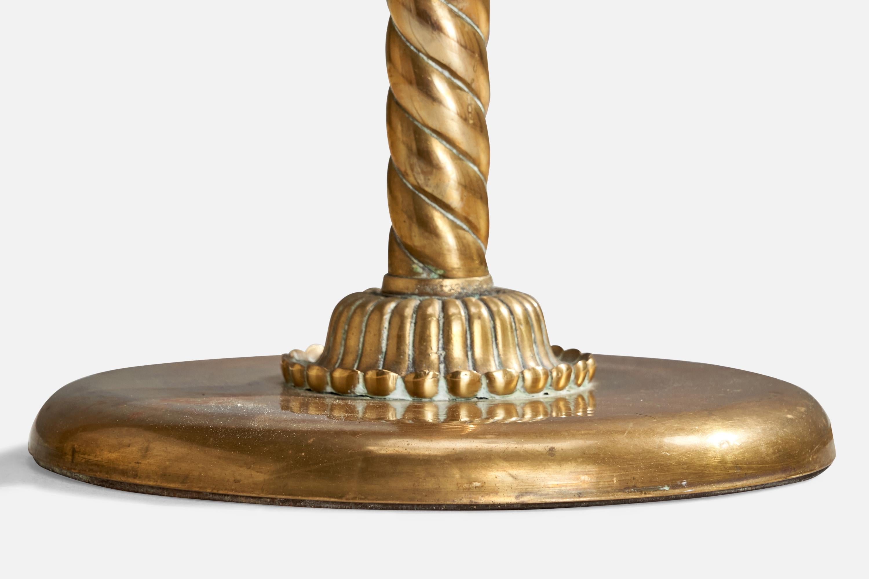 Lampada da terra di design svedese, ottone, tessuto, Svezia, anni '40 in vendita 2