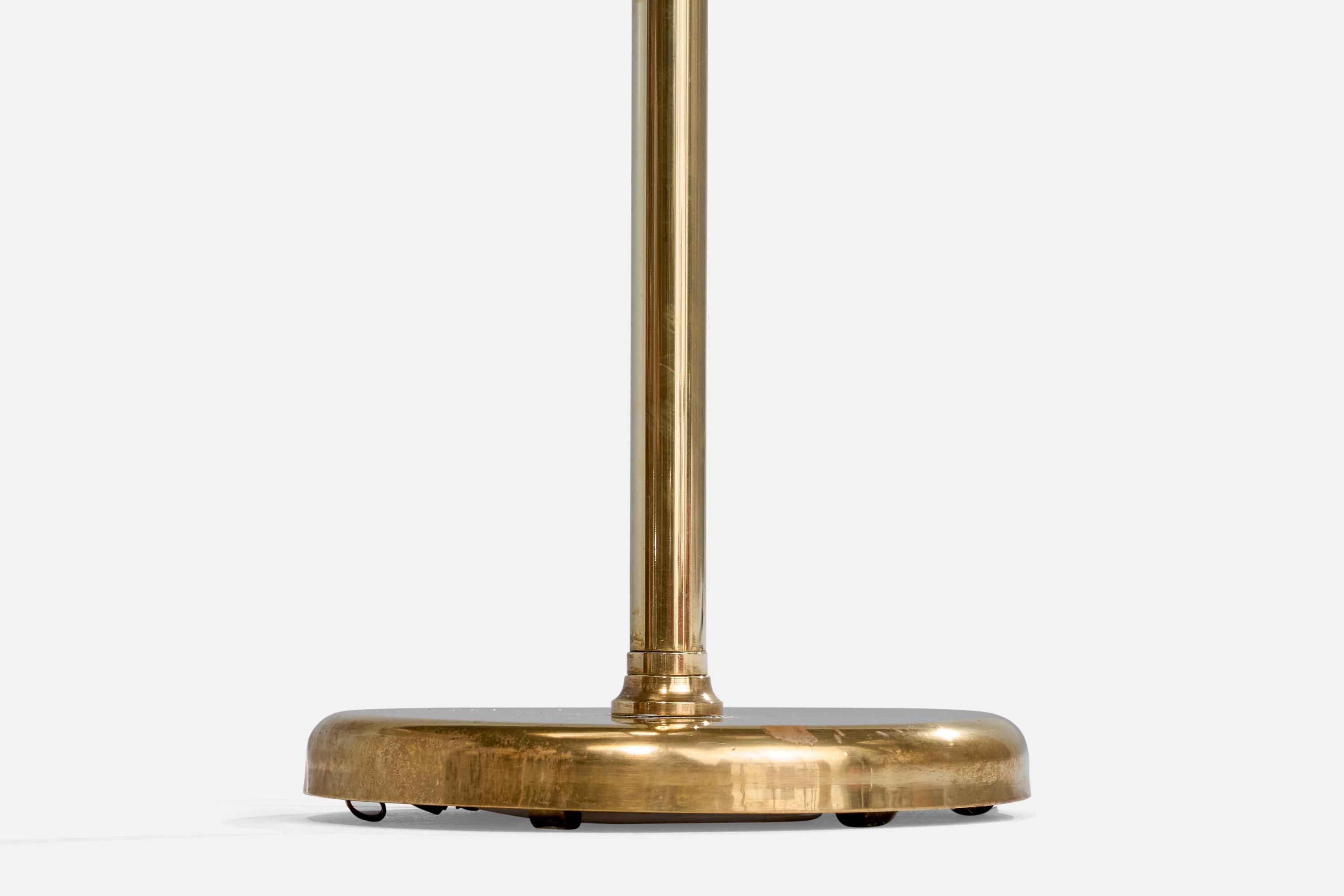 Lampada da terra di design svedese, ottone, tessuto, Svezia, anni '40 in vendita 3
