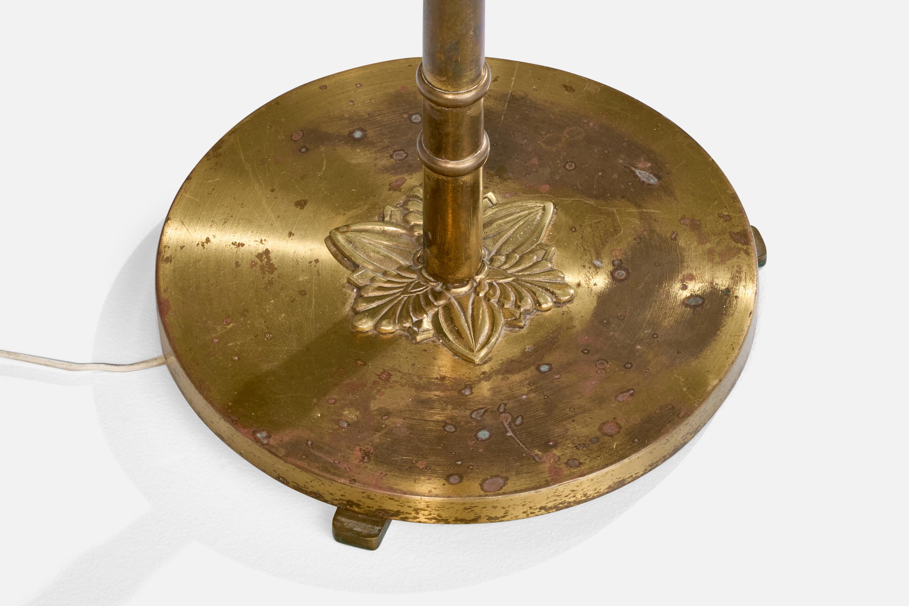 Lampada da terra di design svedese, ottone, tessuto, Svezia, anni '40 in vendita 3