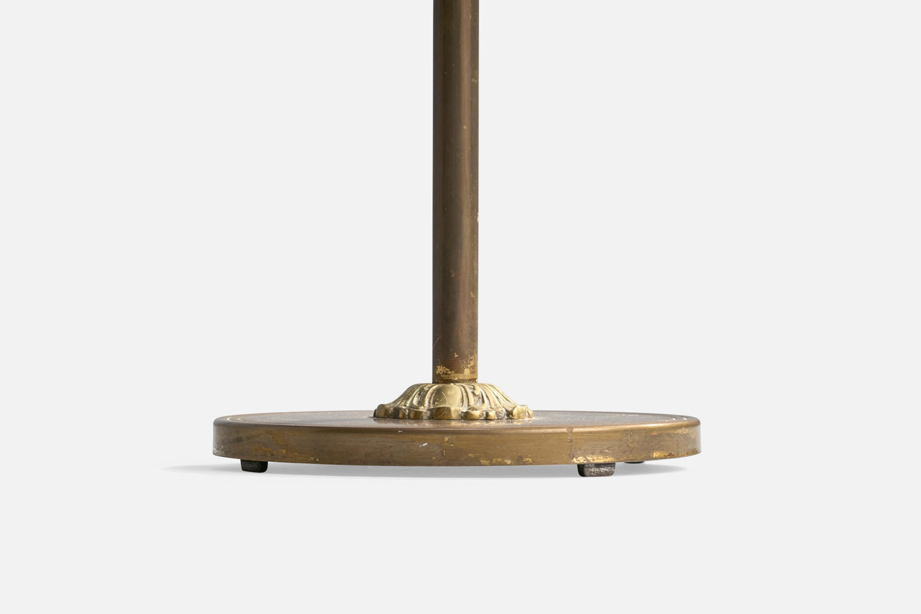 Créateur suédois, lampadaire, laiton, tissu, Suède, années 1940 en vente 3