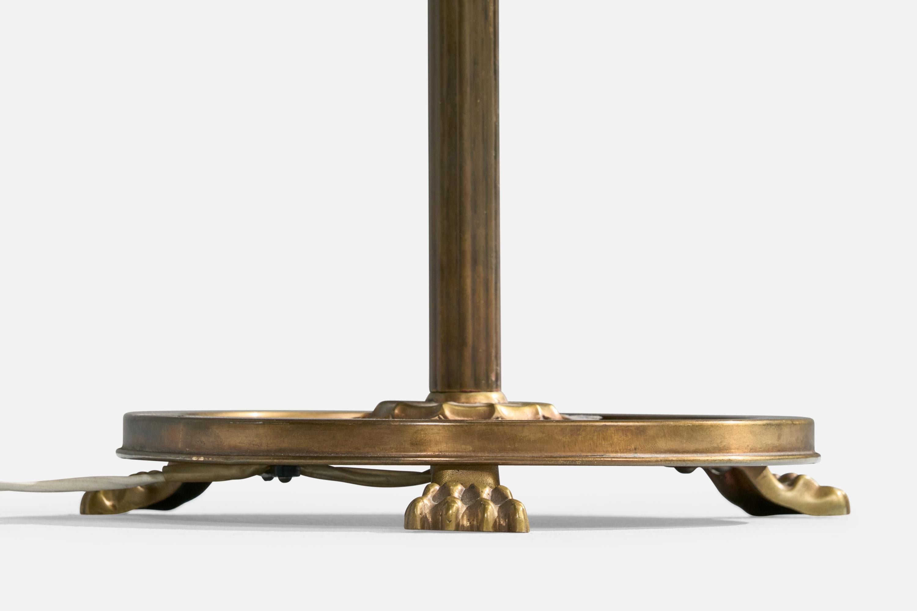 Créateur suédois, lampadaire, laiton, tissu, Suède, années 1940 en vente 3