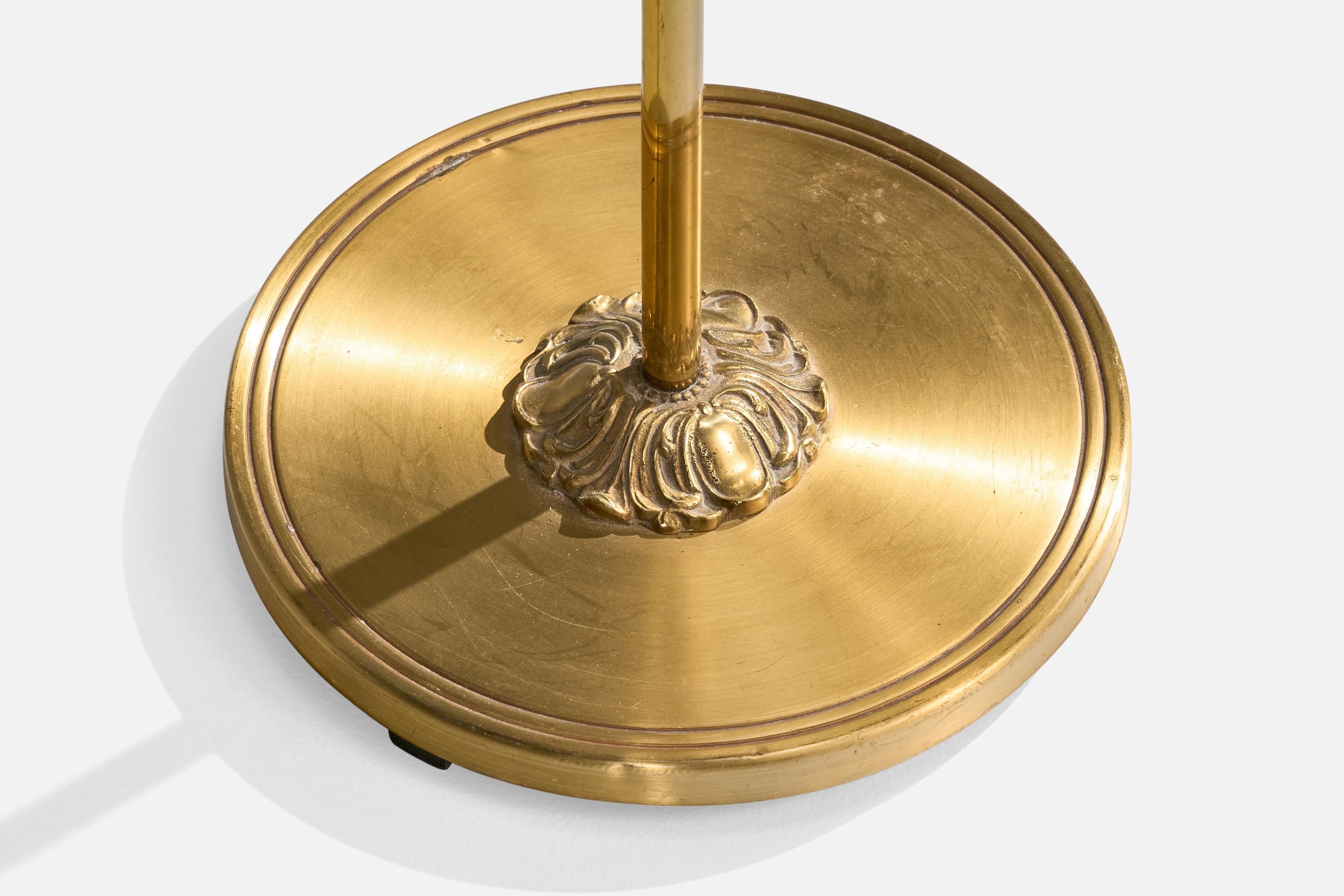 Lampada da terra di design svedese, ottone, tessuto, Svezia, anni '40 in vendita 2