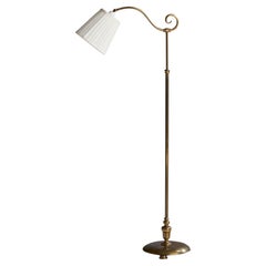 Créateur suédois, lampadaire, laiton, tissu, Suède, années 1940