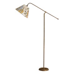 Créateur suédois, lampadaire, laiton, tissu, Suède, années 1940
