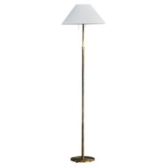 Swedish Designer, Floor Lamp, Brass, Fabric, Sweden, 1940s