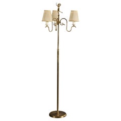 Lampada da terra di design svedese, ottone, tessuto, Svezia, anni '40