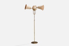 Swedish Designer, Floor Lamp, Brass, Fabric, Sweden, 1940s