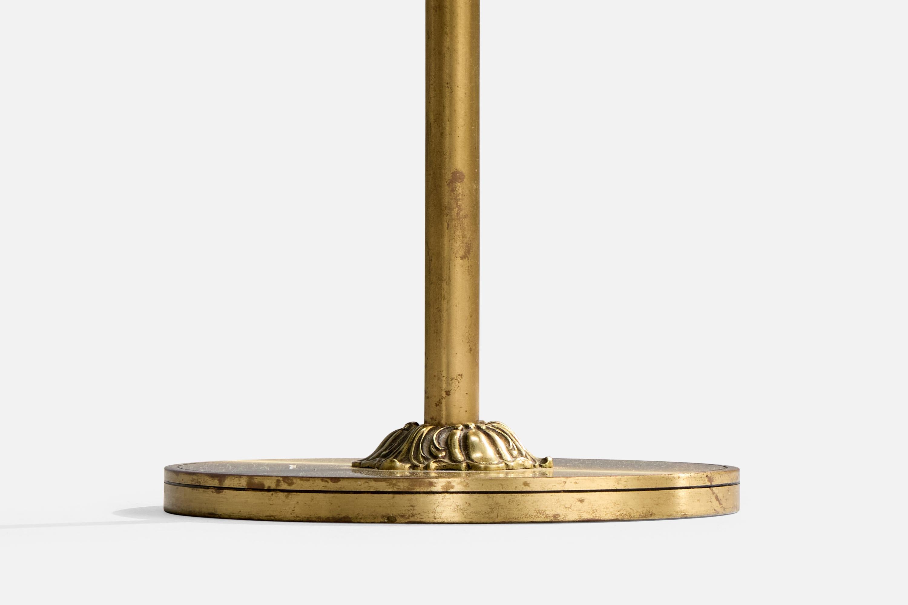 Créateur suédois, lampadaire, laiton, tissu, Suède, années 1950 en vente 3