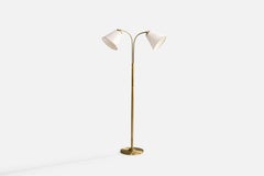 Swedish Designer, Floor Lamp, Brass, Fabric, Sweden, 1950s