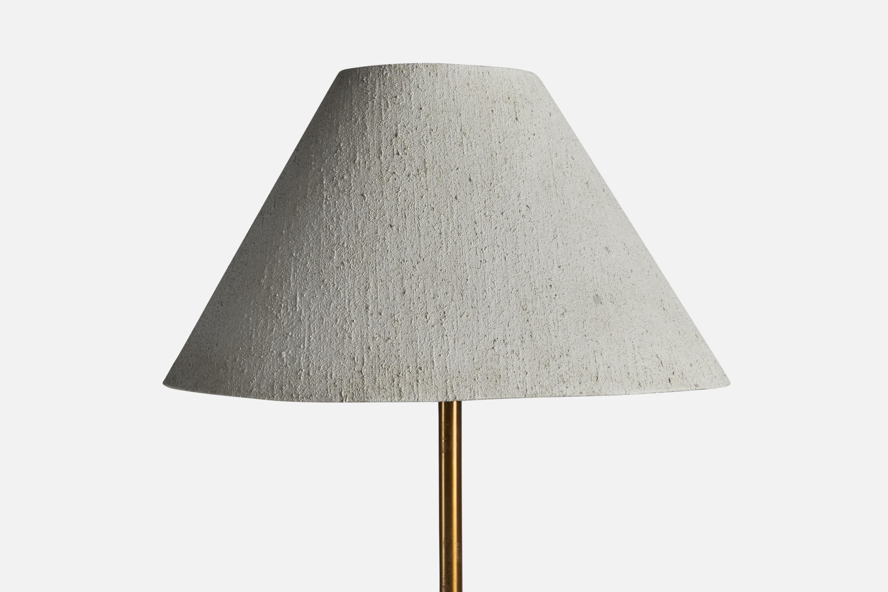 Mid-Century Modern Swedish Designer, Floor Lamp, Brass, Fabric, Sweden, 1950s For Sale