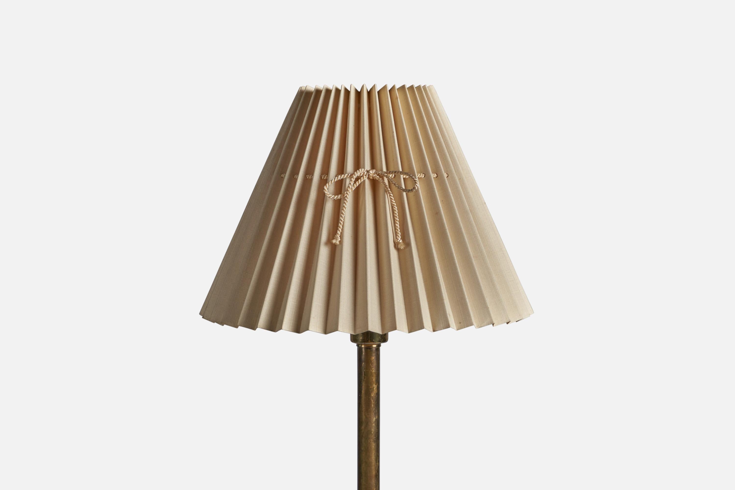Swedish Designer, Floor Lamp, Brass, Fabric, Sweden, 1950s In Good Condition For Sale In High Point, NC