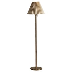 Créateur suédois, lampadaire, laiton, tissu, Suède, années 1950