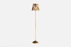 Swedish Designer, Floor Lamp, Brass, Fabric, Sweden, 1960s