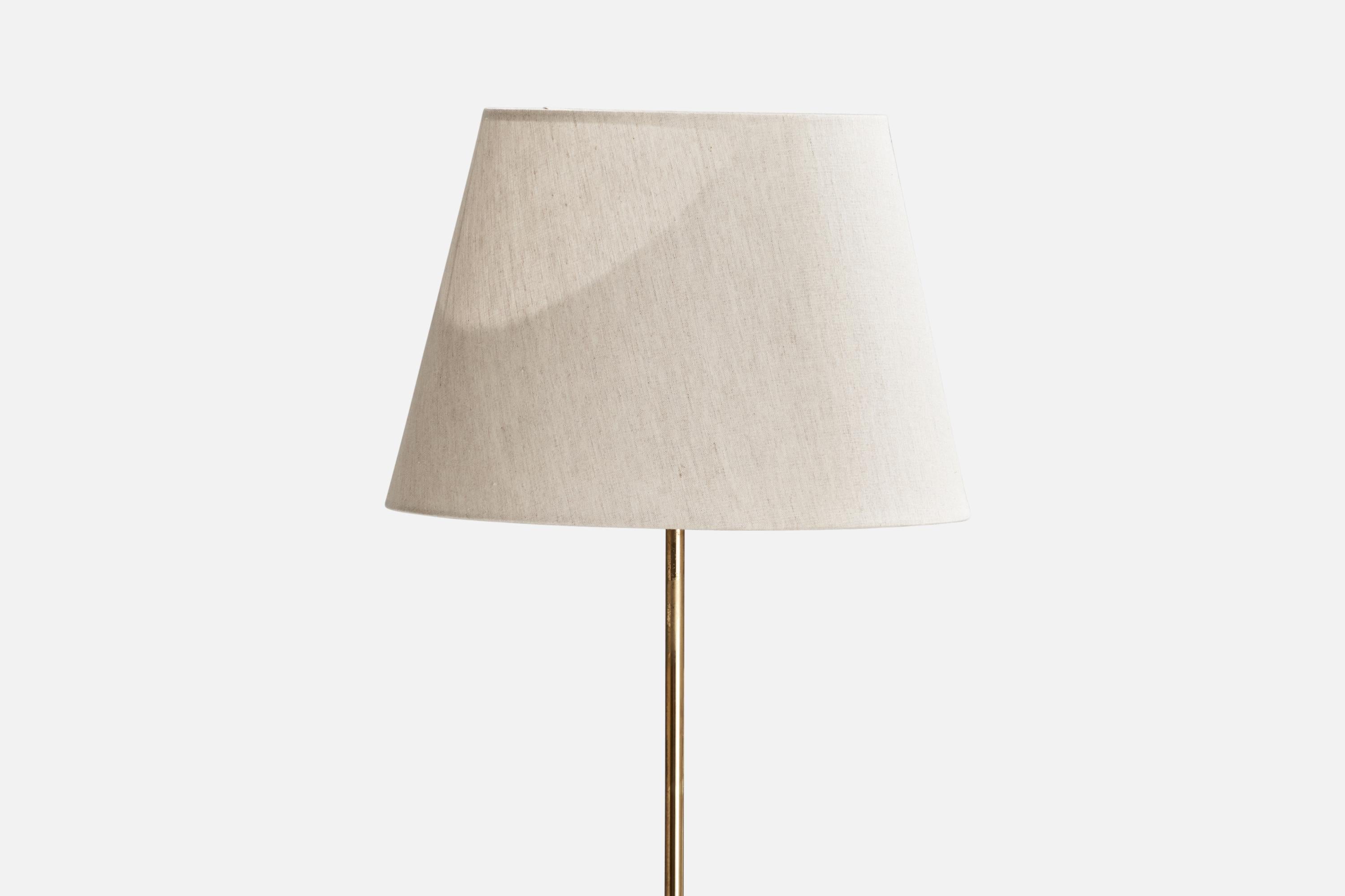 Scandinavian Modern Swedish Designer, Floor Lamp, Brass, Fabric, Sweden, 1960s For Sale