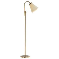 Designer suédois, lampadaire, laiton, tissu, Suède, années 1960