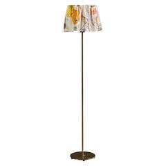 Swedish Designer, Floor Lamp, Brass, Fabric, Sweden, 1960s