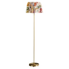 Swedish Designer, Floor Lamp, Brass, Fabric, Sweden, 1960s
