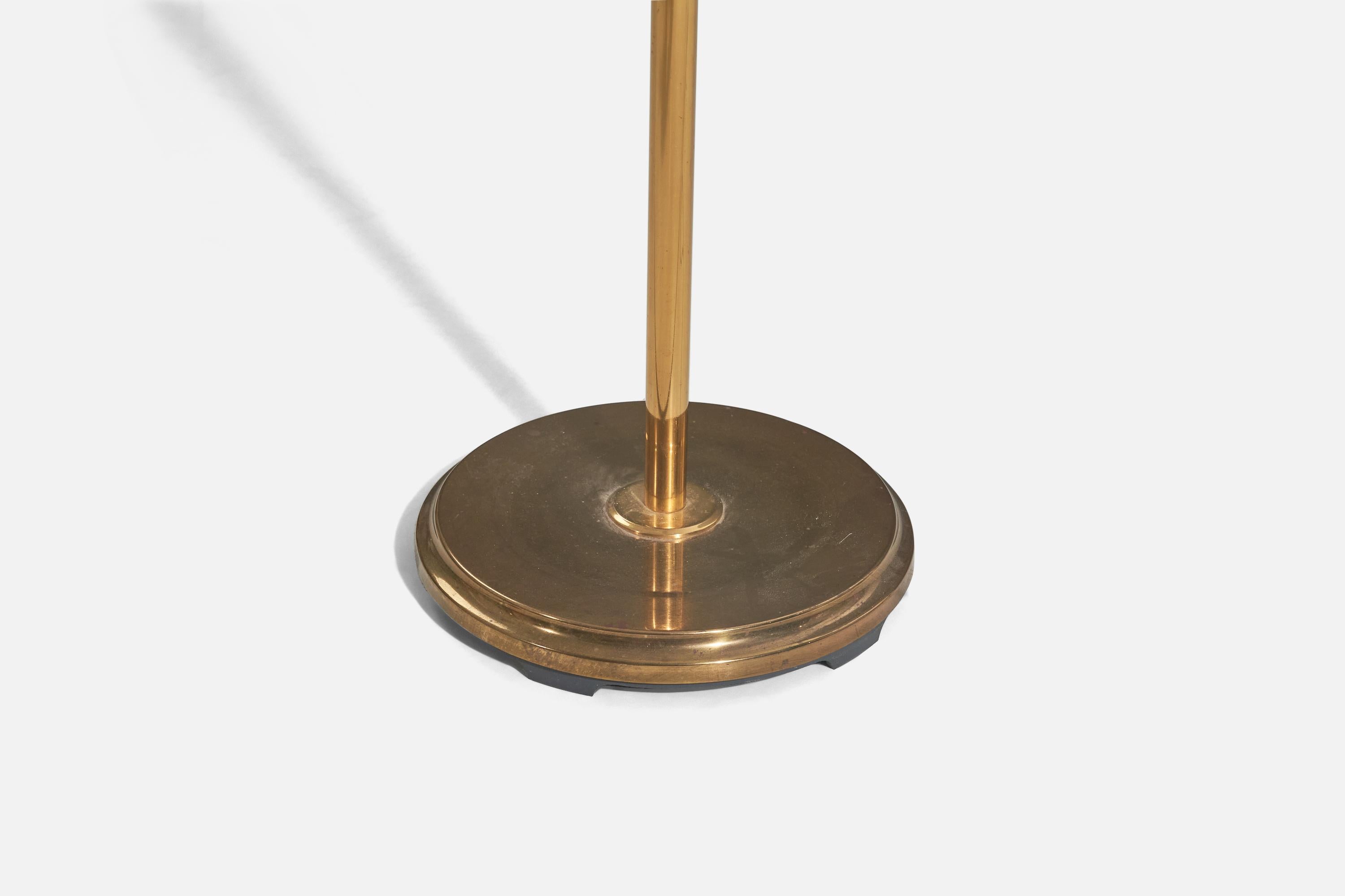 Swedish Designer, Floor Lamp, Brass, Fabric, Sweden, 1970s In Good Condition In High Point, NC