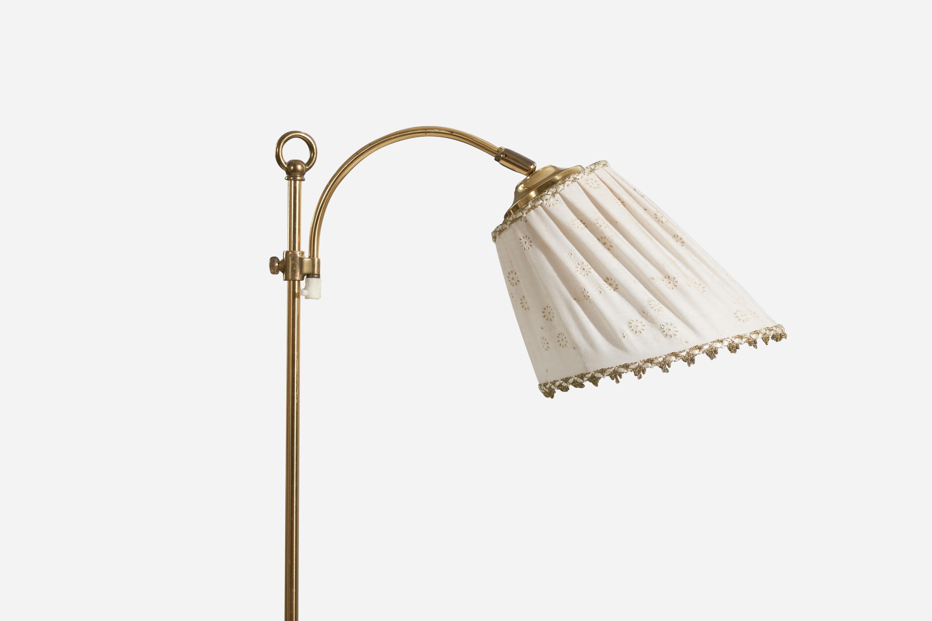 Late 20th Century Swedish Designer, Floor Lamp, Brass, Fabric, Sweden, 1970s