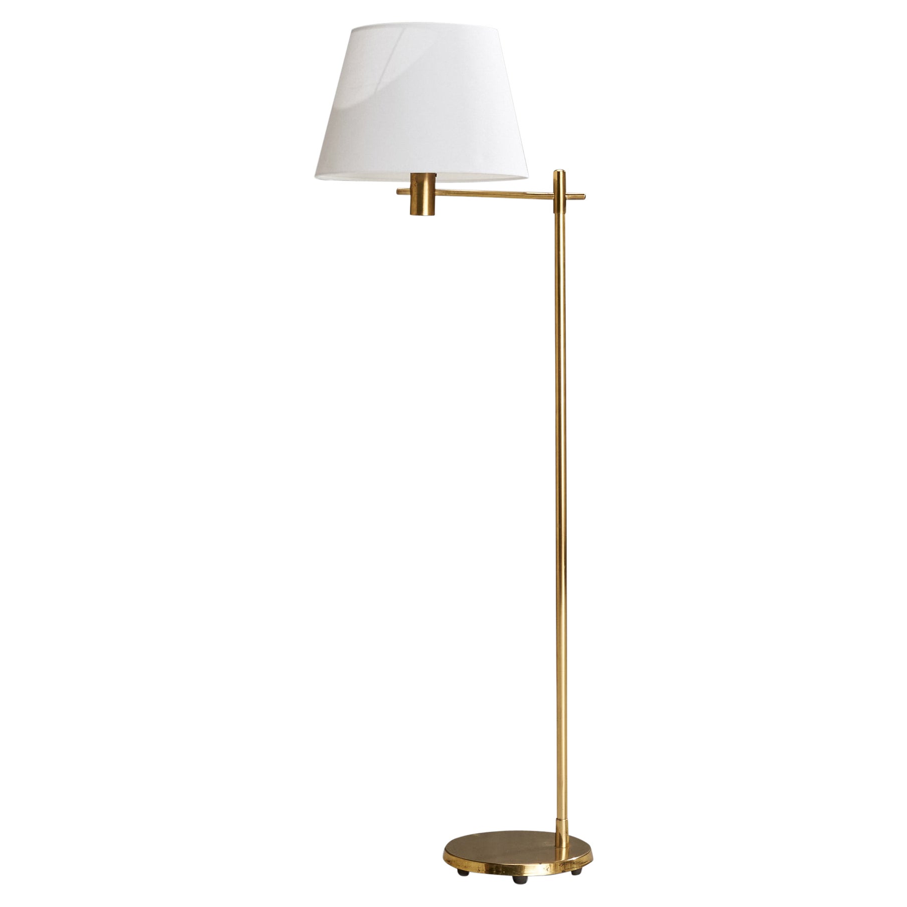 Swedish Designer, Floor Lamp, Brass, Fabric, Sweden, 1970s