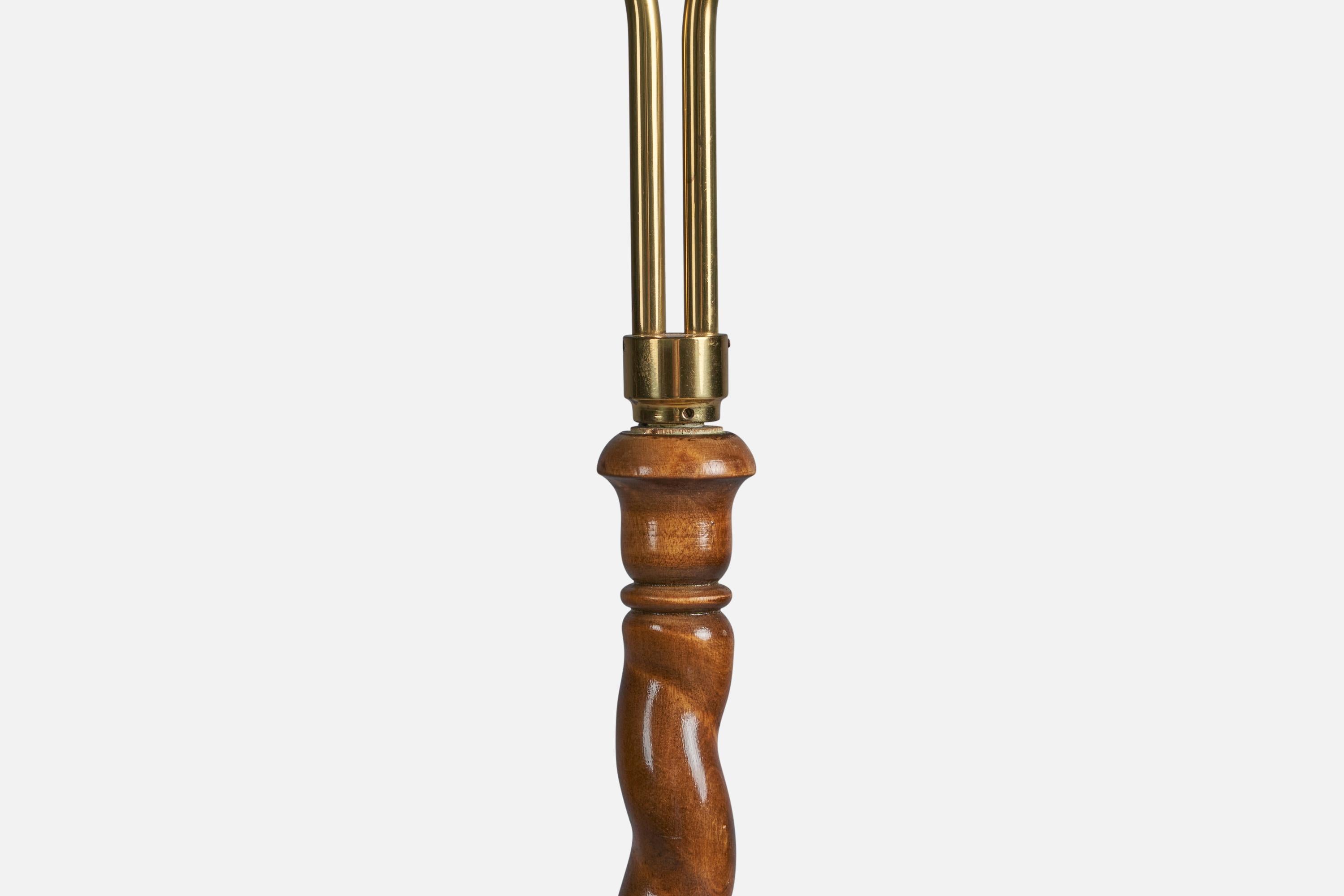 Mid-20th Century Swedish Designer, Floor Lamp, Brass, Fabric, Wood, Sweden, 1930s For Sale