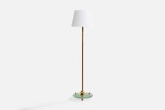 Swedish Designer, Floor Lamp, Brass, Glass, Fabric, Sweden, 1930s