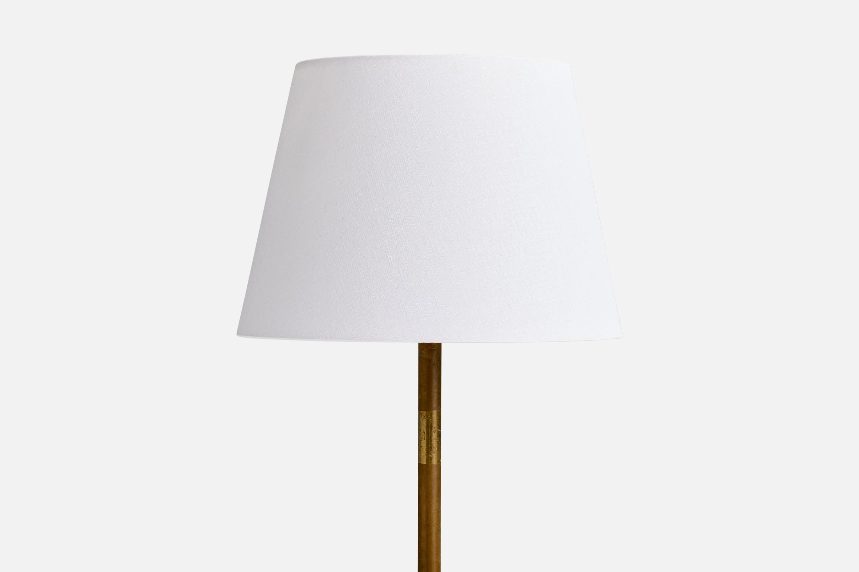 Scandinavian Modern Swedish Designer, Floor Lamp, Brass, Glass, Fabric, Sweden, 1930s For Sale