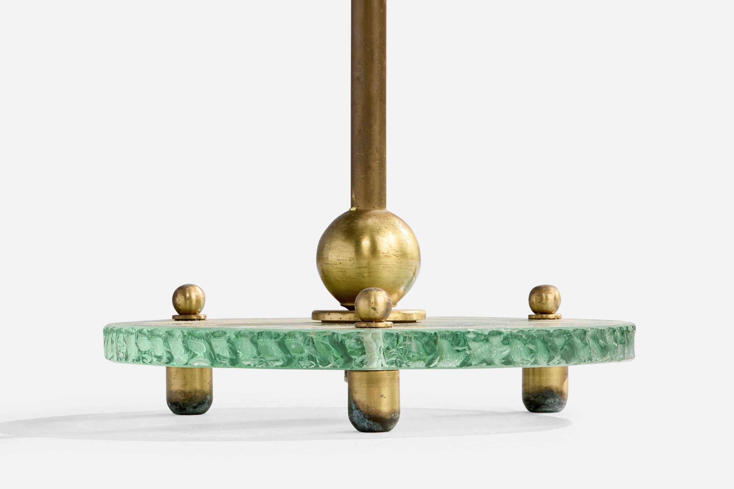Swedish Designer, Floor Lamp, Brass, Glass, Fabric, Sweden, 1930s For Sale 1