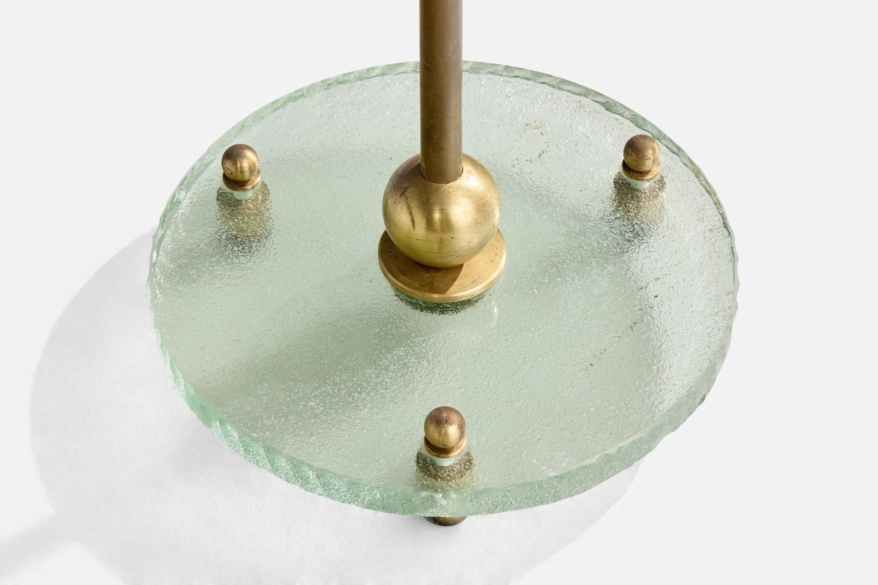 Swedish Designer, Floor Lamp, Brass, Glass, Fabric, Sweden, 1930s For Sale 2