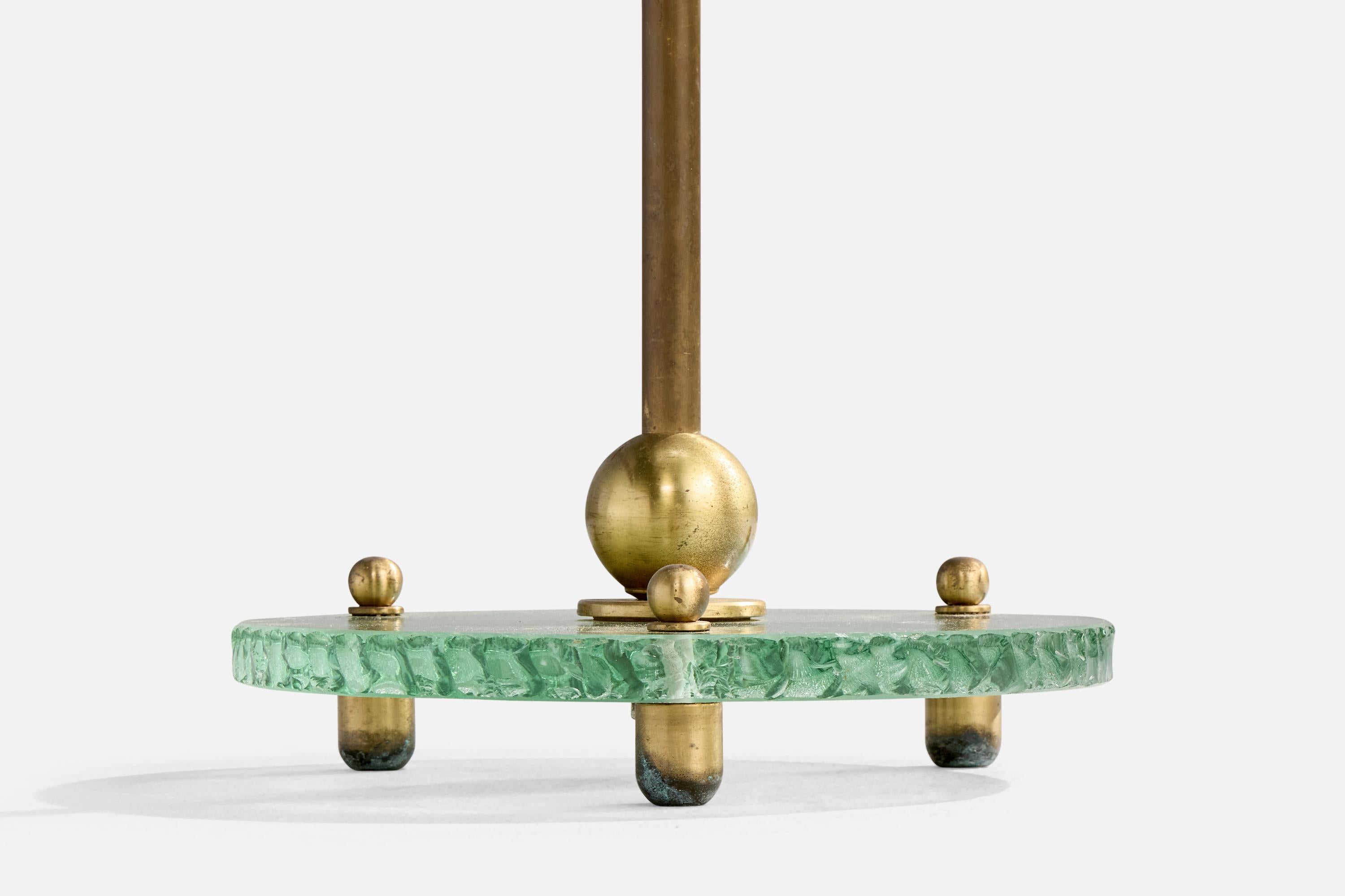 Swedish Designer, Floor Lamp, Brass, Glass, Fabric, Sweden, 1930s For Sale 4
