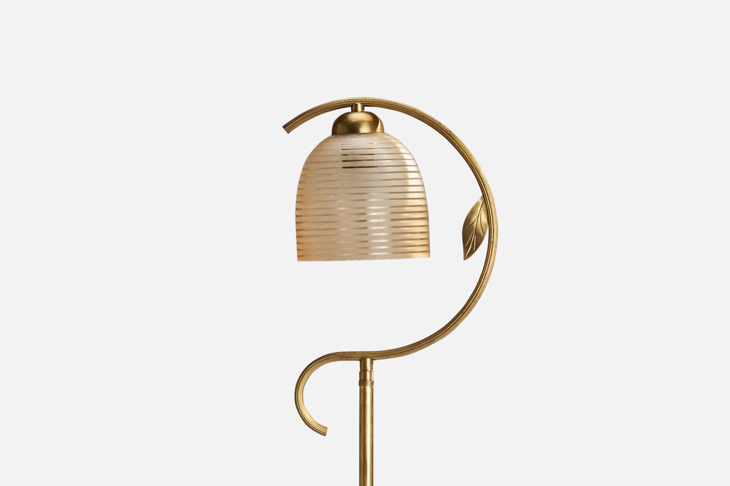 Swedish Designer, Floor Lamp, Brass, Glass, Sweden, 1970s In Good Condition For Sale In High Point, NC