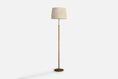 Swedish Designer, Floor Lamp, Brass, Leather, Fabric, Sweden, 1940s