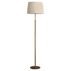 Lampada da terra di design svedese, ottone, pelle, tessuto, Svezia, anni 
40