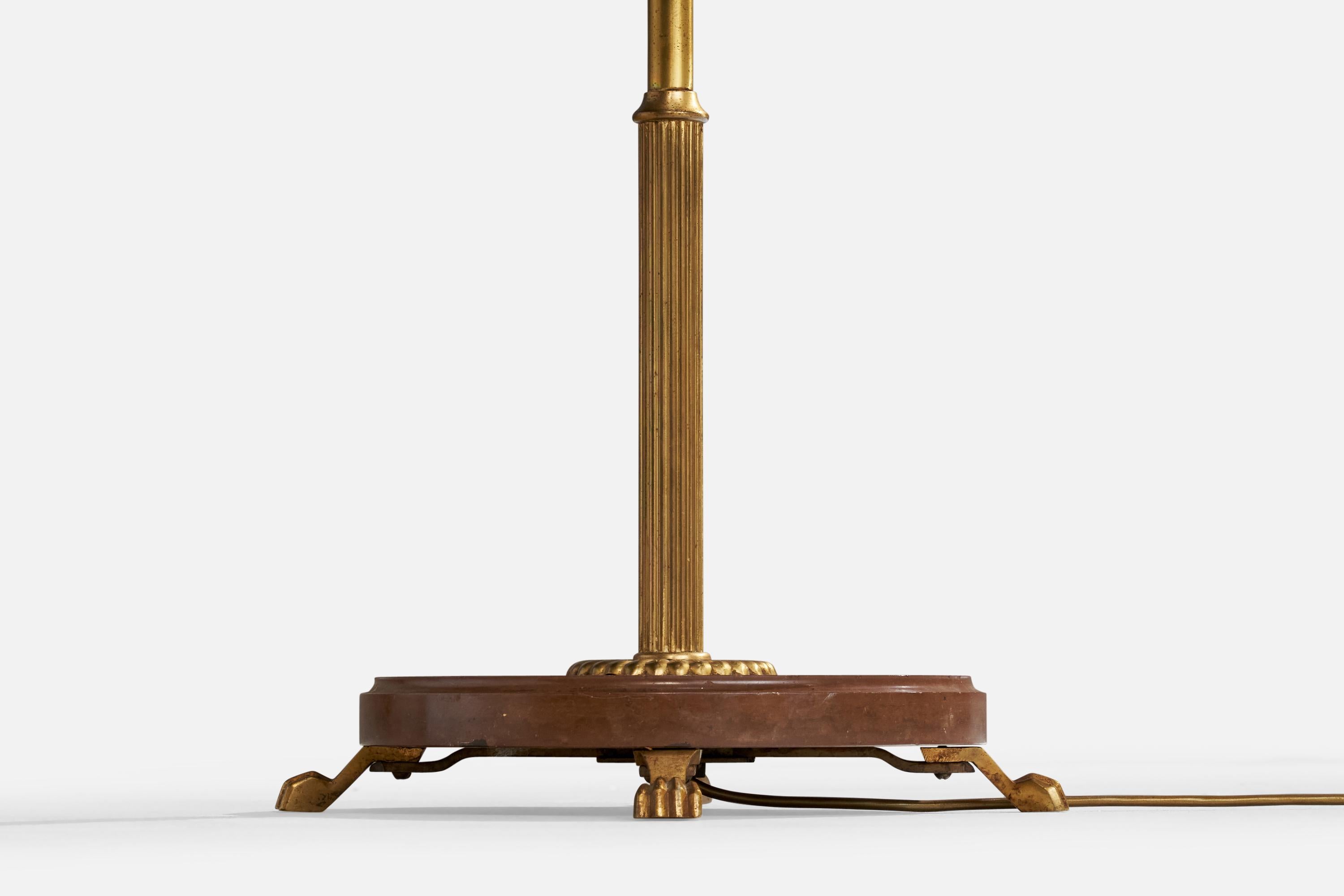 Designer suédois, lampadaire, laiton, marbre, tissu, Suède, années 1930 en vente 3