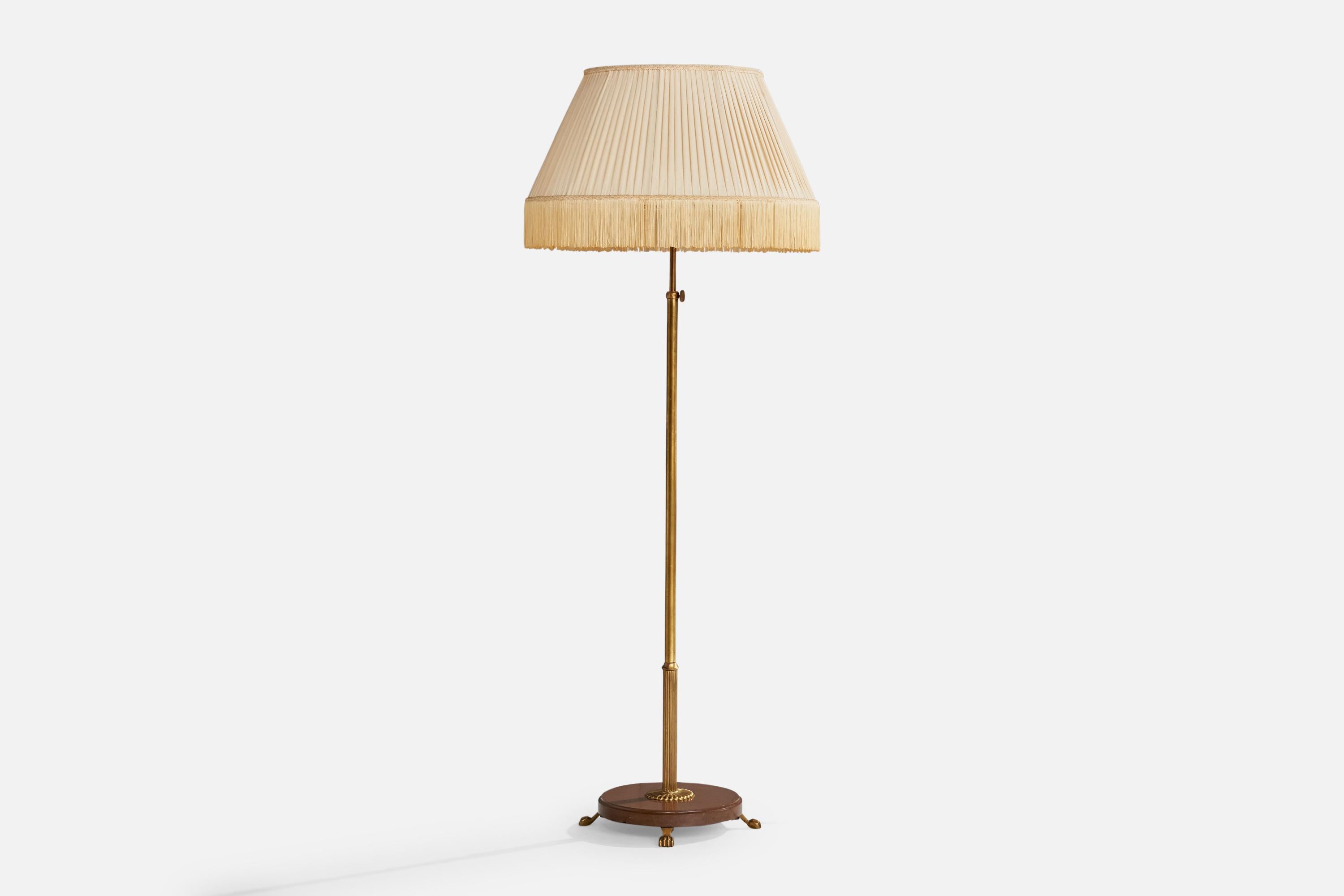 Scandinave moderne Designer suédois, lampadaire, laiton, marbre, tissu, Suède, années 1930 en vente
