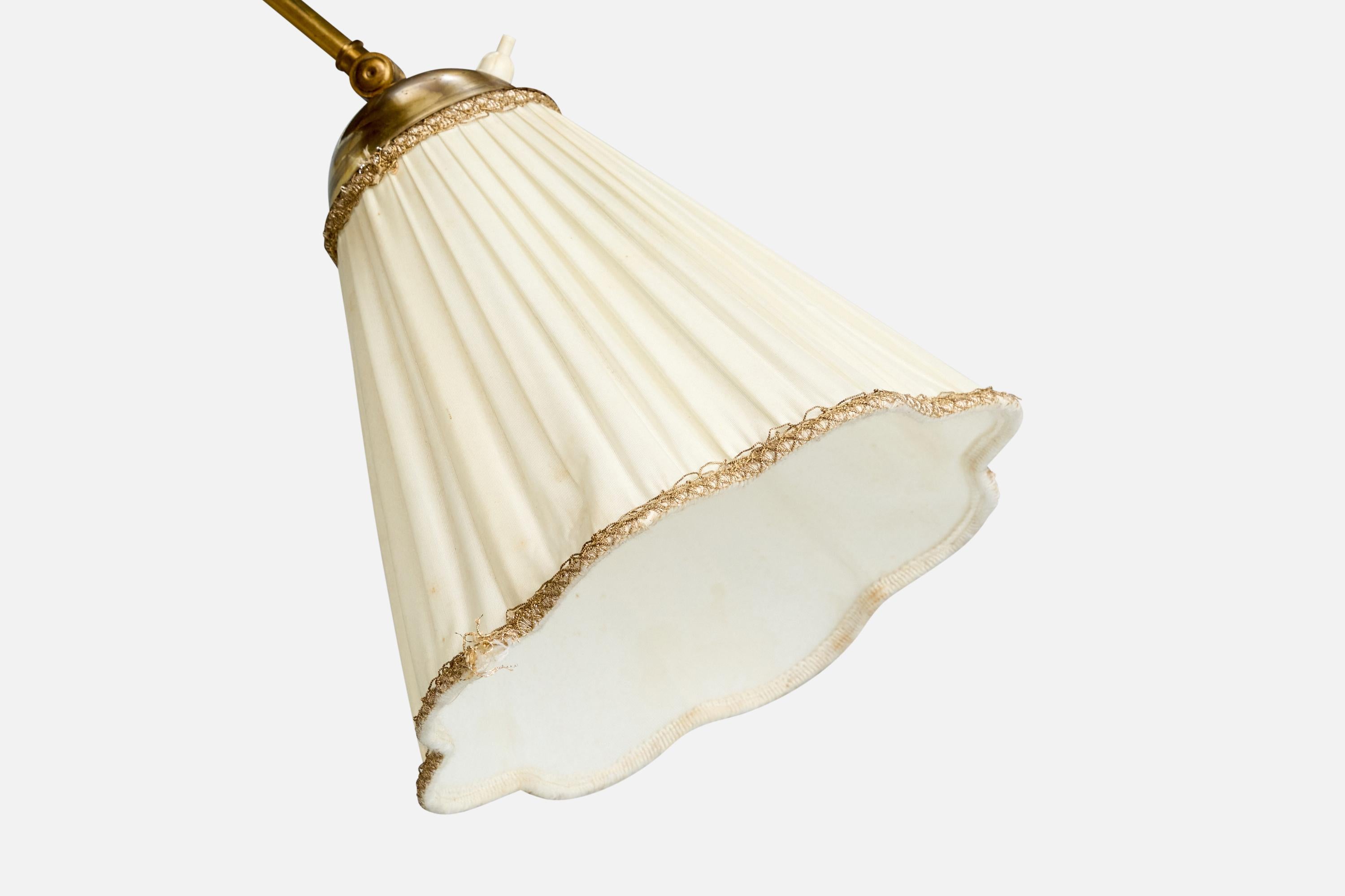 Suédois Designer suédois, lampadaire, laiton, marbre, tissu, Suède, années 1930 en vente