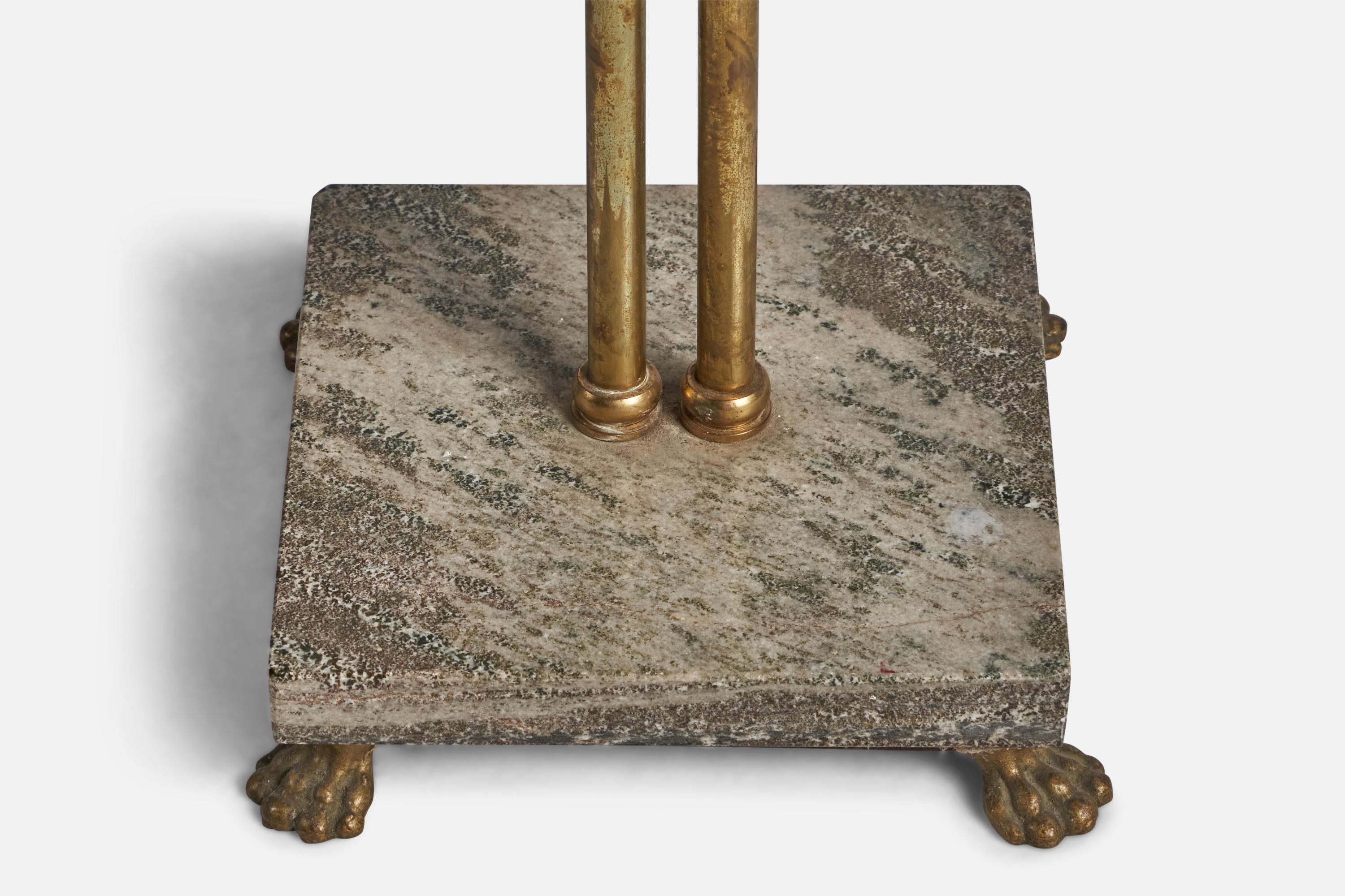Mid-20th Century Swedish Designer, Floor Lamp, Brass, Marble, Fabric, Sweden, 1930s For Sale