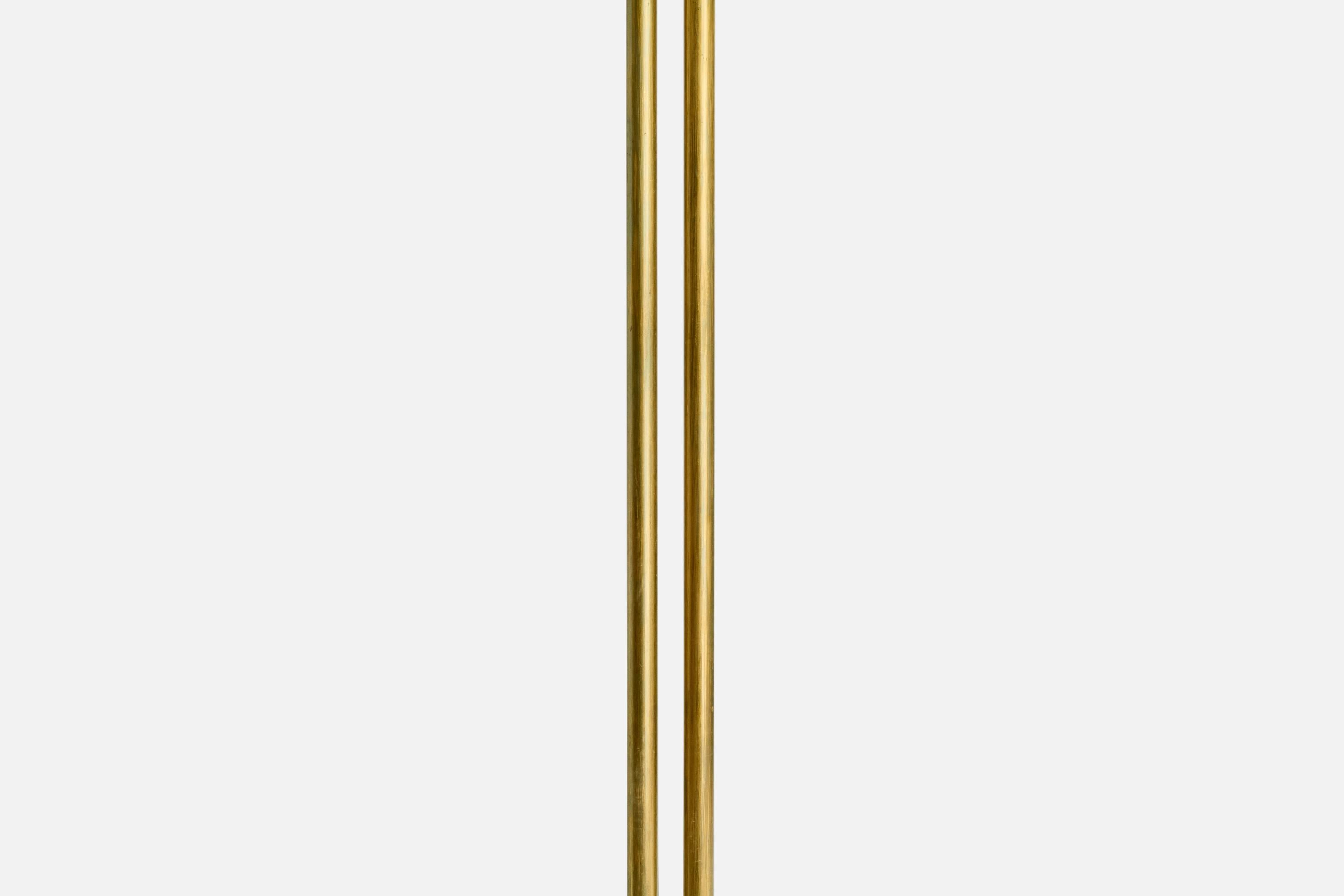 Laiton Designer suédois, lampadaire, laiton, marbre, tissu, Suède, années 1930 en vente
