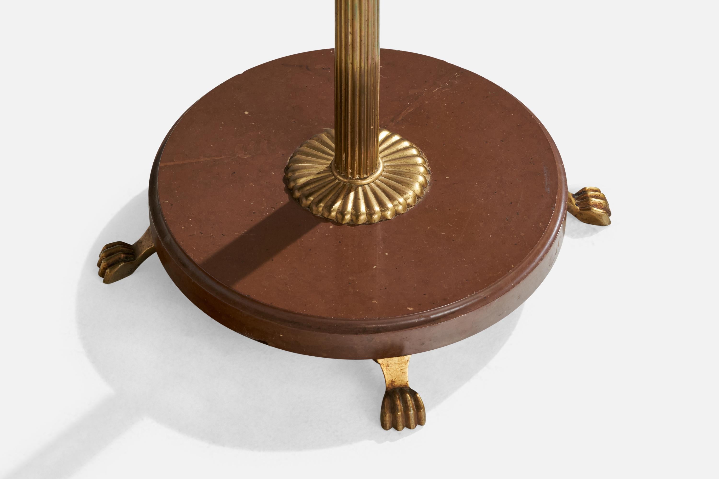 Designer suédois, lampadaire, laiton, marbre, tissu, Suède, années 1930 en vente 2