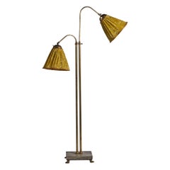 Swedish Designer, Floor Lamp, Brass, Marble, Fabric, Sweden, 1930s