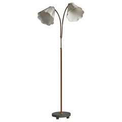 Swedish Designer, Floor Lamp, Brass, Marble, Fabric, Wood, Sweden 1930s