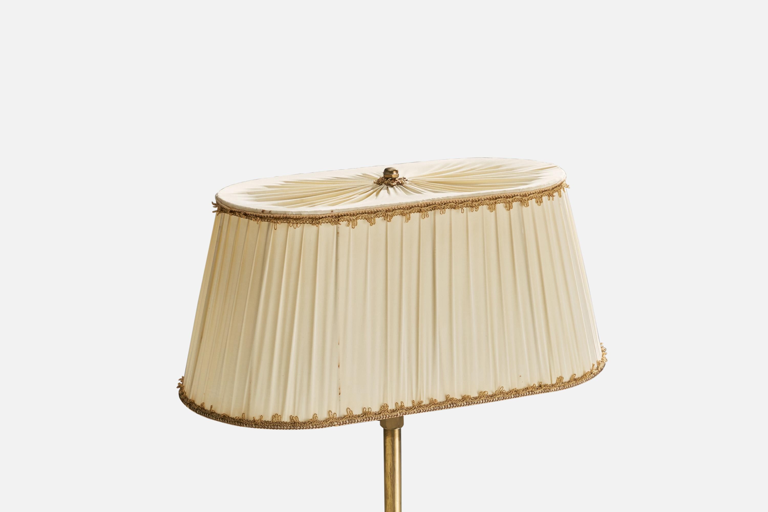 Swedish Designer, Floor Lamp, Brass, Masur Birch, Fabric, Sweden, 1930s In Good Condition For Sale In High Point, NC